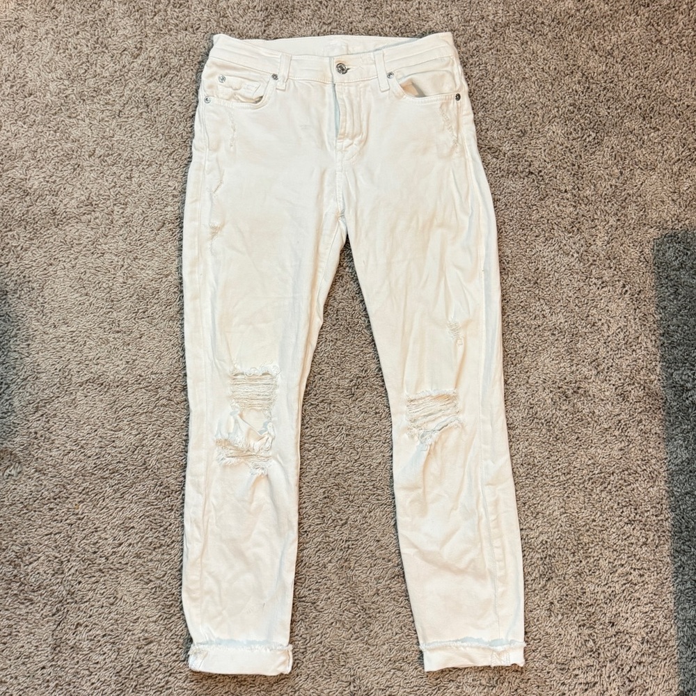 7 For All Mankind Women's White Distressed Ripped Jeans size 27